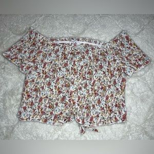 White and Pink Floral Off the Shoulder Crop Top